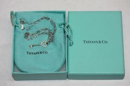 18K White Gold Tiffany &amp; Co. Heart Key Charm W/ Diamonds Oval Link Chain... - £919.53 GBP