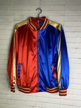 DC Harley Quinn Red Blue Lightweight Satin Varsity Jacket Womens Juniors L - £35.52 GBP