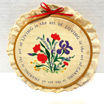 Vintage 1985 Loving Caring Sharing Living Floral Stitched Hanging Inspir... - £11.46 GBP