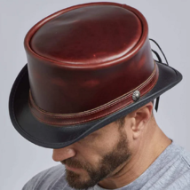 Hampton Men&#39;s Top Hat Handmade 100% Genuine Leather Biker Motorcycle Party - $37.31+