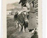 Grandma and Her Cow Black and White Photo - £12.38 GBP