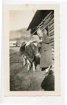 Grandma and Her Cow Black and White Photo - £12.38 GBP