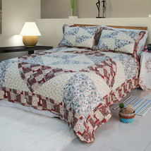 [Floral Journey]100% Cotton 2PC Patchwork Quilt Set (Twin) - £87.27 GBP