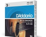 3 Sets EJ11 D&#39;Addario 80/20 Bronze Acoustic Guitar Strings, Light 12-53 ... - $36.09