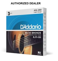 3 Sets EJ11 D&#39;Addario 80/20 Bronze Acoustic Guitar Strings, Light 12-53 EJ11-3D - £30.36 GBP