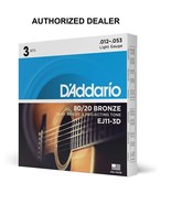 3 Sets EJ11 D&#39;Addario 80/20 Bronze Acoustic Guitar Strings, Light 12-53 ... - £30.32 GBP