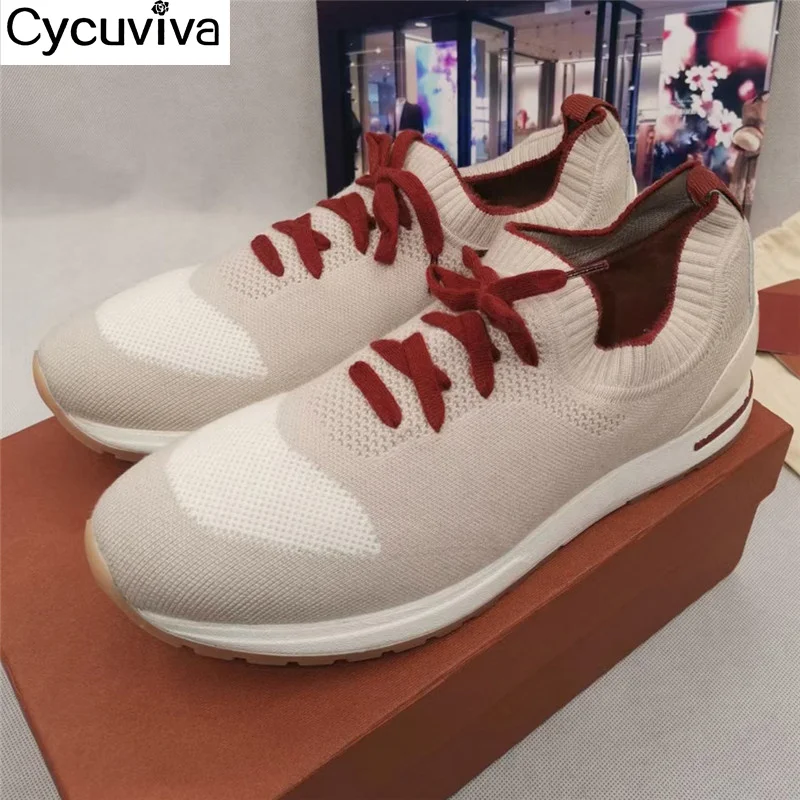 New Knitted Flat Sneakers Men Lace Up Loafers Breathable Mules Casual Fl... - $161.14