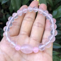 Natural pink quartz bracelet beads beaded bracelet lulutong crystal  - £35.61 GBP