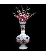 10&quot; White Marble Decorative Flower Vase - Pietra Dura Art - planter - £927.73 GBP