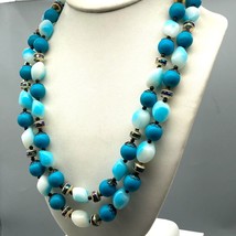 Double Strand Blue and Black Necklace, Mid Century Vintage, Funky Plastic Beads - $28.06