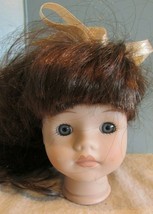 Vintage PORCELAIN/CERAMIC Head Parts 4&quot; Brown Curly Wig W/BOW - £17.26 GBP