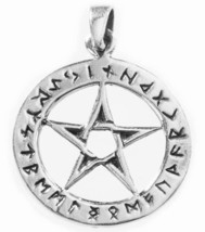 ? Pentagram Pendant with Runes – 925 Sterling Silver - $372.19 MXN