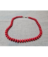 Vintage Red Large Beaded Necklace, Silver Tone Chain, 16&#39;&#39; - €6,05 EUR