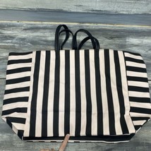Victorias Secret Tote Bag Black &amp; Pink Stripe Canvas Beach Shoulder &amp; Mi... - £13.98 GBP
