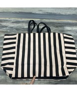 Victorias Secret Tote Bag Black &amp; Pink Stripe Canvas Beach Shoulder &amp; Mi... - £13.95 GBP