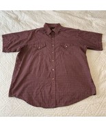 Plains Western Wear Button Up Shirt XL Pearl Snaps Plaid Short Sleeve Red - $12.19