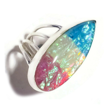 Bi Color Dichroic Glass Gemstone 925 Silver Overlay Handmade Statement Ring US-8 - £9.58 GBP