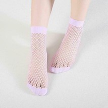 Women&#39;s Lavender Nylon &amp; Spandex Mesh Sheer Cute Fishnet Ankle Socks Sto... - £3.79 GBP