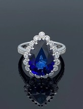 3Ct Pear Simulated Blue Sapphire 14k White Gold Plated Engagement Halo Gift Ring - £110.78 GBP