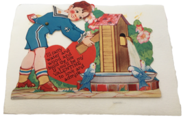 Vintage Valentine Card Boy Pumping Water Carry Wood Build the Fire Love ... - £5.57 GBP