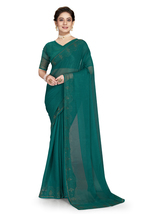 Designer Rama Hot Fix Siroski Stone Work Sari Simmer Silk Party Wear Saree - £55.00 GBP
