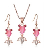 14K Rose Gold Plated Gold Fish Jewelry Set Fish Necklace Fish Earrings(2... - £9.02 GBP