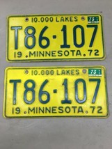 Match Number Set Pair 1972 T86-107 Minnesota Mn License Plate Tag Muscle Car - £55.94 GBP