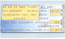 Vintage Anthrax Concert Ticket Stub April 26 1989 MIlwaukee Wisconsin - £35.51 GBP