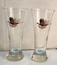 Vintage Pheasant Wildlife Tall Pilsner Drinking Glasses Tumblers Set Of 2, 7x3 i - $30.84