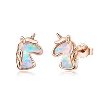 925 Sterling Silver Opal Stud Earrings Cat Unicorn Heart Blue Opal Earrings For  - £21.68 GBP