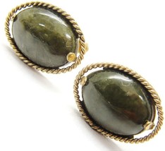 Swank Green Marble Oval Rolled Edge 1/20 12Kt Yellow Gold Filled Cufflinks - $49.49