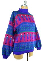 Vintage Memphis Jones Multi Color Acrylic Holding Hands Knit Long Sleeve Sweater - £31.20 GBP