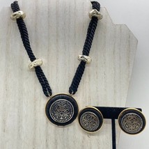 Vintage Renaissance Set Black Cord Choker 15&quot; Necklace Clip On Earrings ... - £15.47 GBP