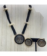 Vintage Renaissance Set Black Cord Choker 15&quot; Necklace Clip On Earrings ... - $19.79