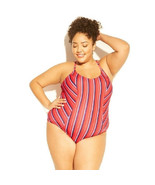 Kona Sol Ladies Plus Size One Piece Swimsuit Multi Striped Plus Size 16W - £22.79 GBP