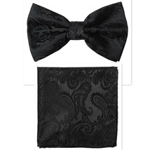 New Men Black BUTTERFLY Bow tie And Pocket Square Handkerchief Set Wedding - $10.85