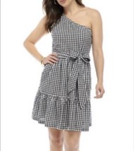 Crown &amp; Ivy Dress Gingham Check Sexy One Shoulder Sz 12 Medium WITH POCK... - $55.17