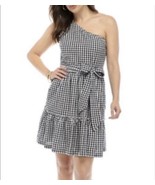 Crown &amp; Ivy Dress Gingham Check Sexy One Shoulder Sz 12 Medium WITH POCK... - £43.99 GBP