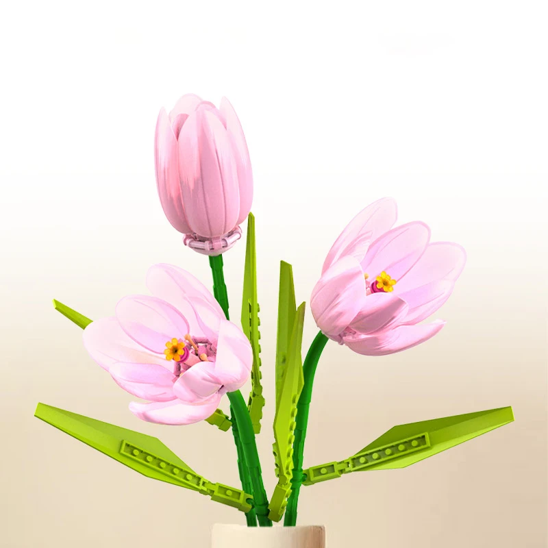 Creative Flower Series Simulated Tulip Desktop Decoration Building Blocks Bricks - £15.20 GBP