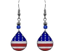 American Teardrop USA Flag Graphic Dangle Earrings Womens Fashion Handmade Jewel - £11.67 GBP