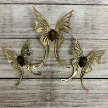 Vintage Homco Home Interiors 3 Pc Brass Gold Butterflies Wood Bodies Wal... - $17.99