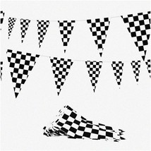 Race Day Checkered Flags Pennant Banner - 100ft | Black &amp; White Racing Flags Pla - £19.10 GBP