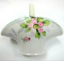 Antique 1911-1921 Nippon Hand Painted Toothpick Basket Pink Floral, Gold &amp; Blue - £23.50 GBP