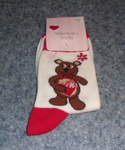 Ladies Size 9 to 11 Teddy Bear Hearts Love Valentines Day Crew Socks  Brand New - £8.69 GBP