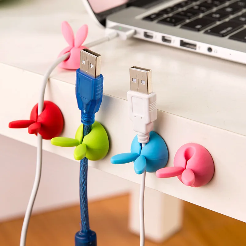 Play 10pcs Cute Bunny Ears Cable Clips Silicone Self Adhesive Cable Manager Desk - £23.17 GBP
