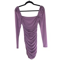 Princess Polly Ruched Mini Dress Square Neck Long Mesh Sleeve Purple 4 - £15.33 GBP