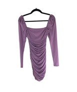Princess Polly Ruched Mini Dress Square Neck Long Mesh Sleeve Purple 4 - £15.41 GBP