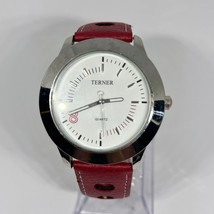 Terner Silver-Tone Stainless Steel Watch with Red Band - New Battery - £13.48 GBP