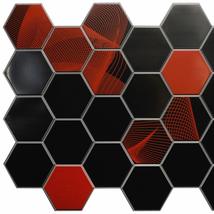 Dundee Deco Black Red Brown Faux Hexagon Mosaic PVC 3D Wall Panel, 3.2 ft X 1.6  - £7.88 GBP