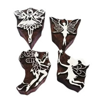 Angel Wooden Block Stamps For Fabric &amp; Paper Hand Carved Printing Block 4 Pcs - $14.48